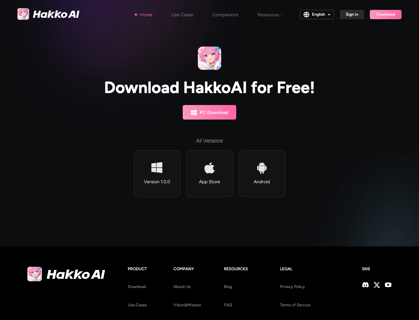 Official Hakko AI download page screenshot used as the closest public pricing and access visual